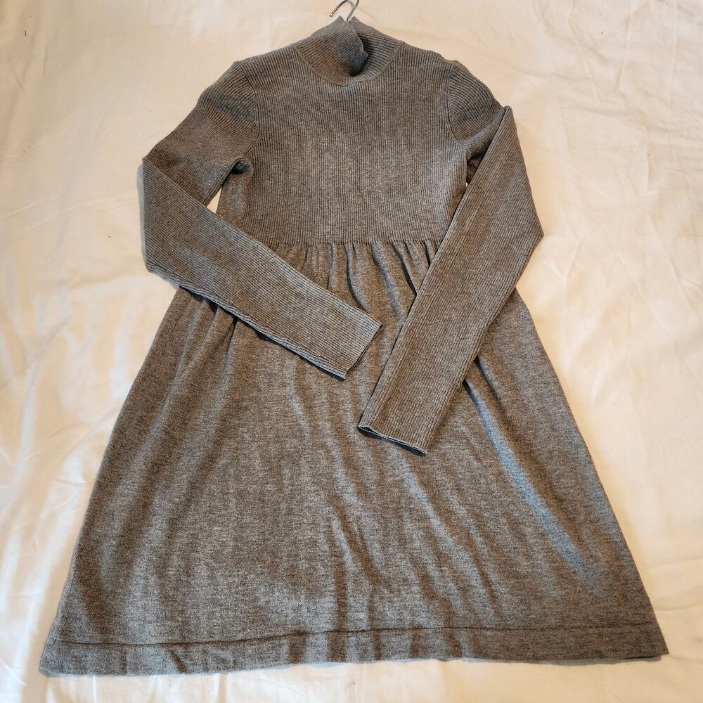 Magaschoni Cashmere/Silk Blend Med Mock-Neck Grey Sweater Dress Long-Sleeved